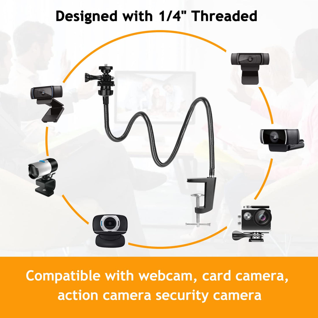 25 Inch Webcam Stand - Enhanced Desk Jaw Clamp with Flexible Gooseneck Stand for Logitech Webcam C920,C922,C922x,C930,C615,C925e,Brio 4K by AMADA HOMEFURNISHING