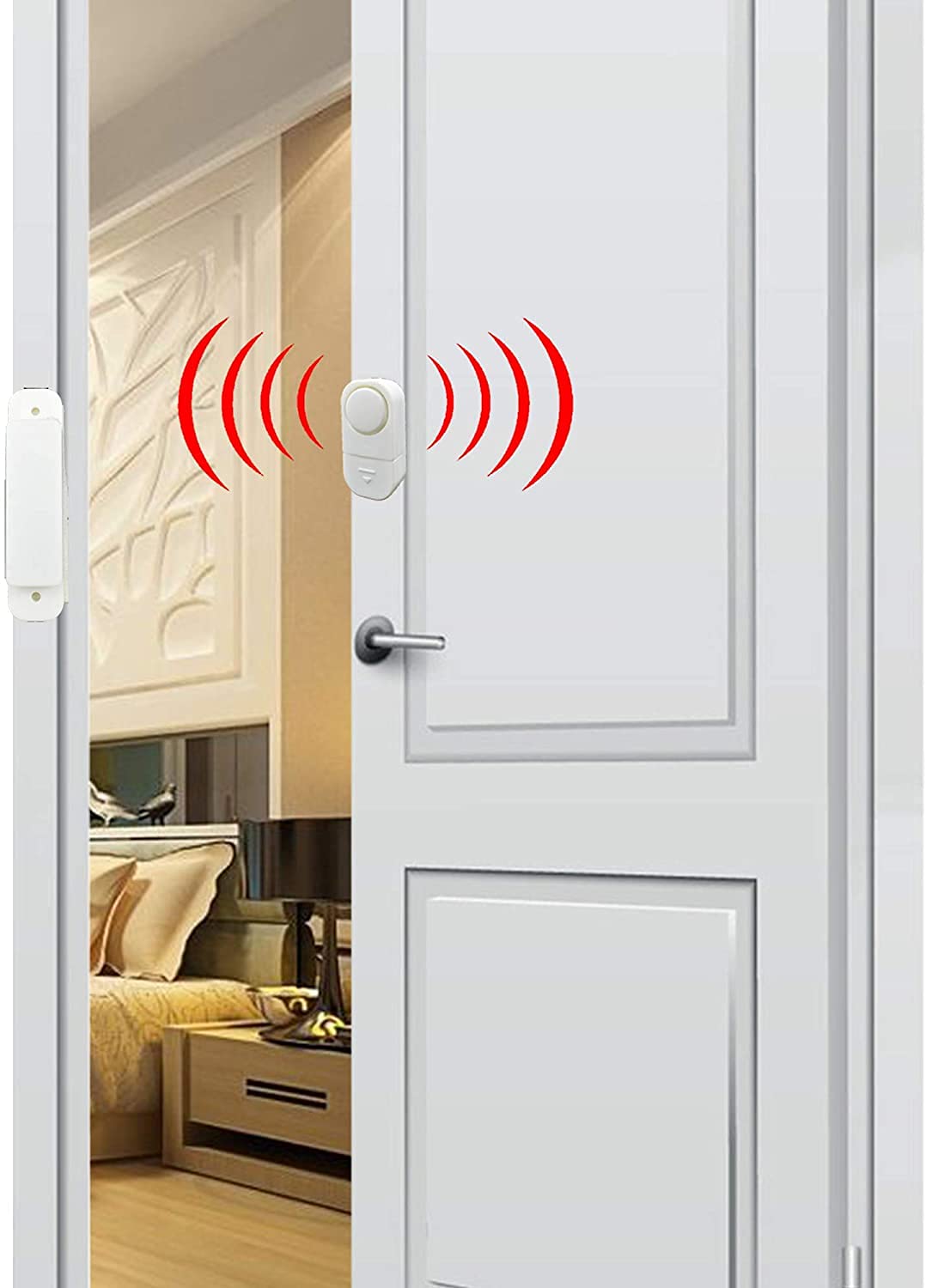 4 Pack Wireless Window Door Alarm Home Protection Against Burglar Wireless Chime Alarms - Loud Safe Door Alarms for Kids Safety, DIY for Home Security, Office Protection (White)
