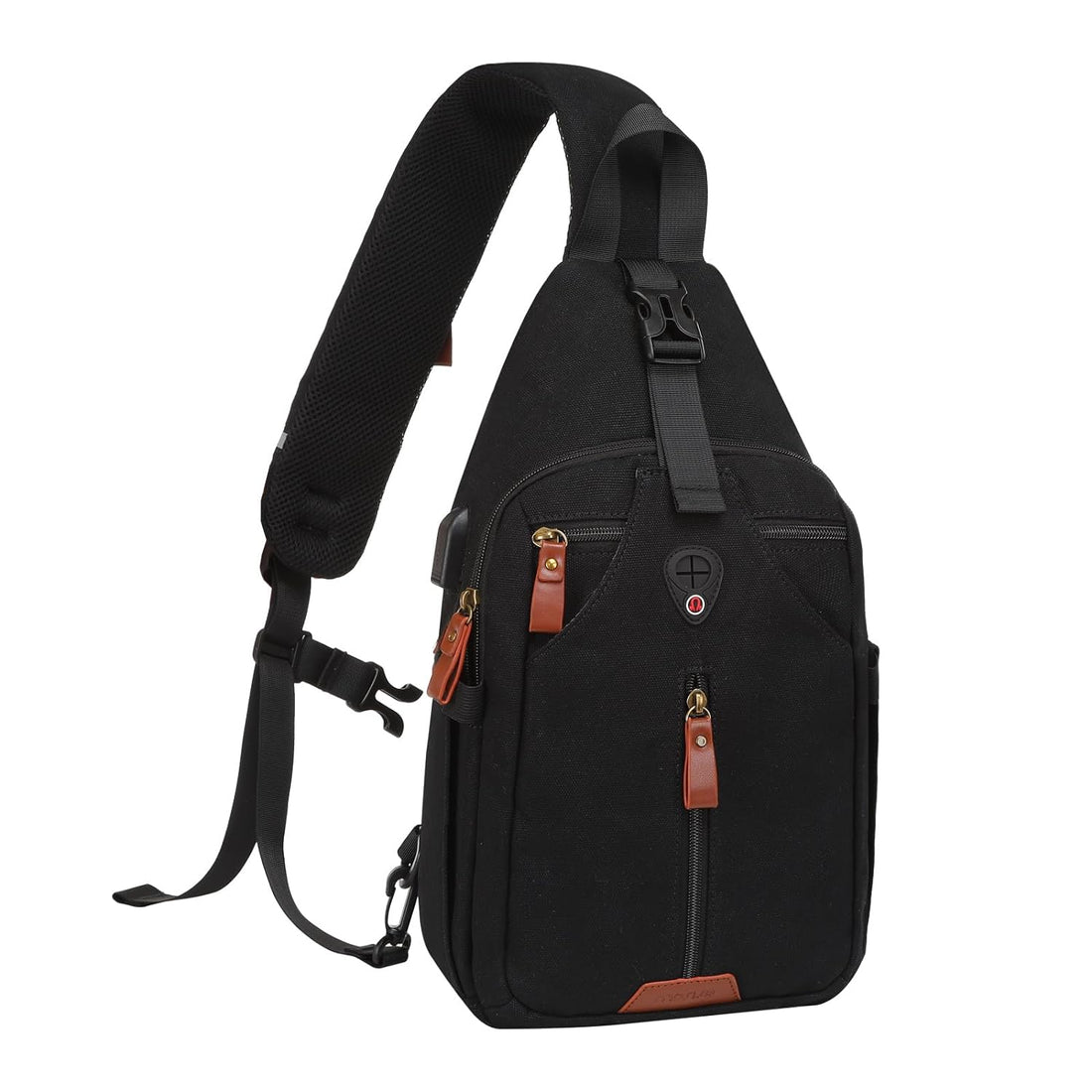 MOSISO Sling Backpack Travel Hiking Daypack, Vintage Canvas Crossbody Sling Bag with USB Charging Port & Removable Strap One Shoulder Chest Bag, Black