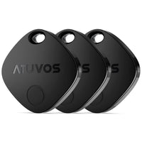 ATUVOS Key Tag, Bluetooth Tracker Works with Apple Find My (iOS only), IP67 Waterproof, Privacy Protection, Lost Mode, Item Locator for Suitcase, Bags, and More 3 Pack Black