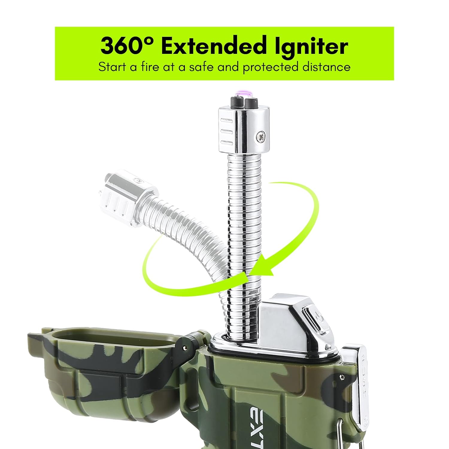 Extremus 360°Flexible Neck Waterproof Lighter,Outdoor Windproof Lighter Dual Arc Lighter USB Rechargeable Flameless Lighter