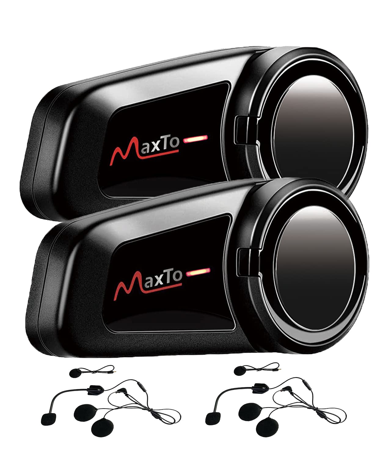 MAXTO Motorcycle Bluetooth Headset, M2 Group Motorbike Helmet Communication Systems 6-Way BT5.0 Waterproof Intercom 1000M Range with FM Radio,Siri,Voice dial for Ski/ATV/Full/Half Face(M2 2 Pack)