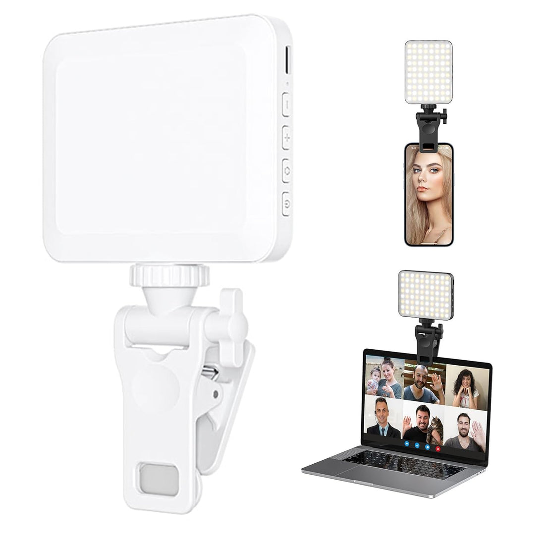 XINBAOHONG Rechargeable Selfie Light, Clip Fill Light for Phone Laptop Tablet Portable Light for Video Conference Live Streaming Zoom Call Makeup Picture (White)