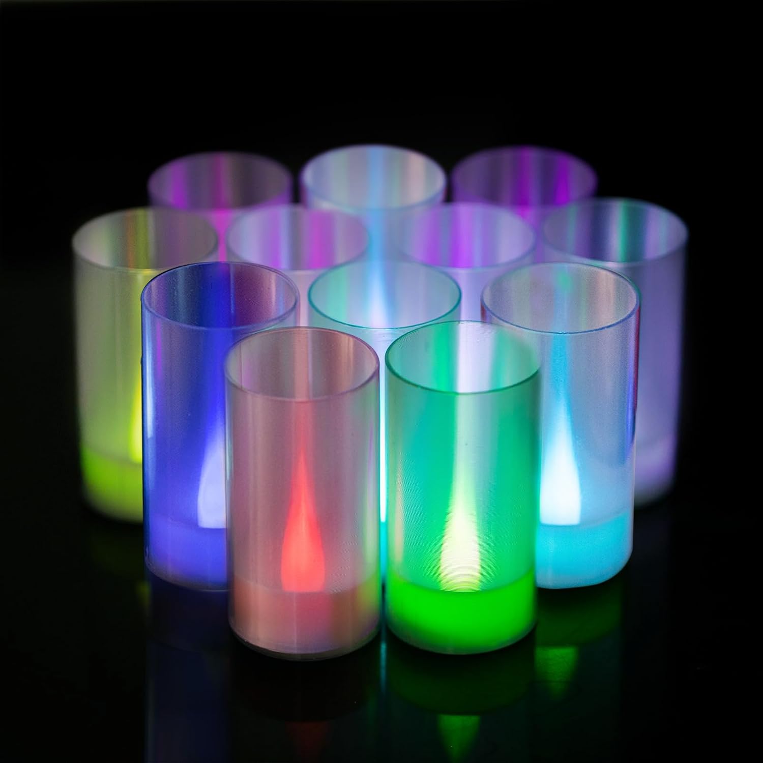 LANKER Flameless Candles, Battery Operated LED Pillar Candles, D1.5 x H3 inch, 7 Color Changing Long Flame-Effect, Romantic Electronic Fake Votive Candles, Set of 12 (Color Changing)