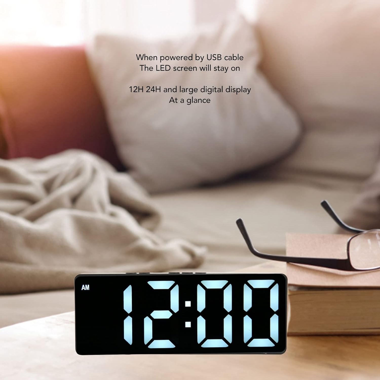 Digital Alarm Clock, 2 Alarms Loud LED Big Display Mirror Clock with Temperature Display, USB Electronic Desk Snooze Clock for Bedroom Bedside