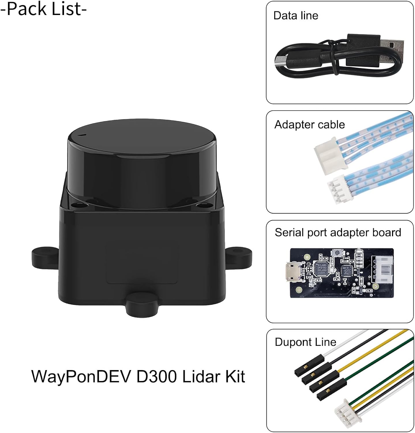 WayPonDEV FHL-LD19 360 Degree 2D Lidar Distance Sensor Kit – Side View