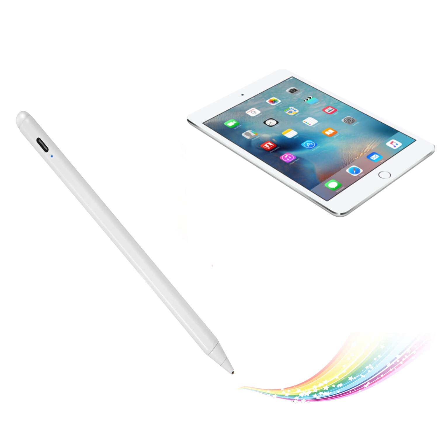 Electronic Stylus for iPad Mini 4 7.9" 2015 Pencil,Active Capacitive Pencil Compatible with Apple iPad Mini 4 7.9-inch Stylus Pens,Good on Drawing and Writing Type-C Rechargeable Pen, White