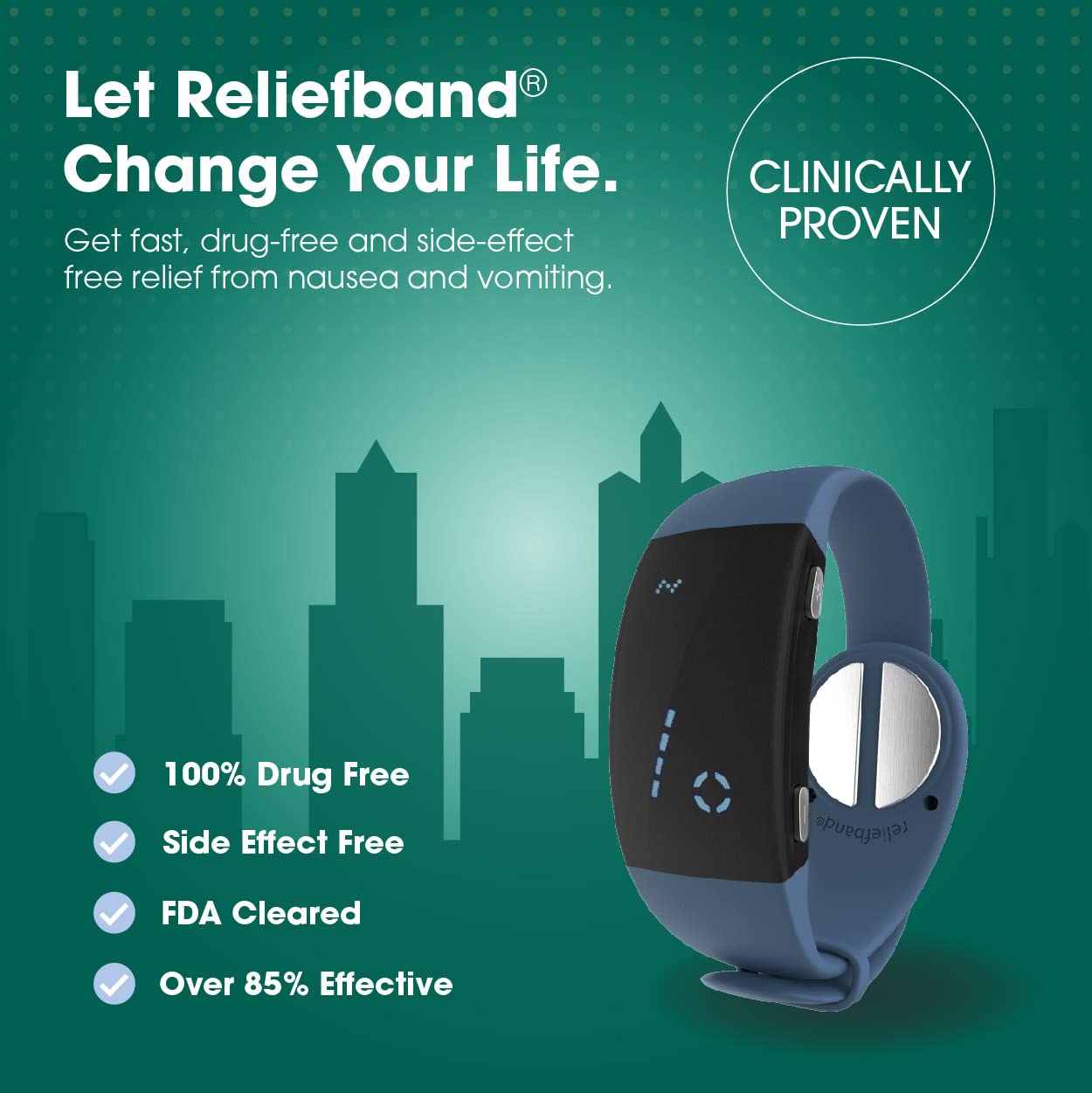 Reliefband Premier Motion Sickness Wristband - Updated w/New Features - Increased Battery Life - Easy-to-Use, Fast, Drug-Free Nausea Relief Band Helps w/Nausea & Vomiting (USB Charging Cable, Slate)