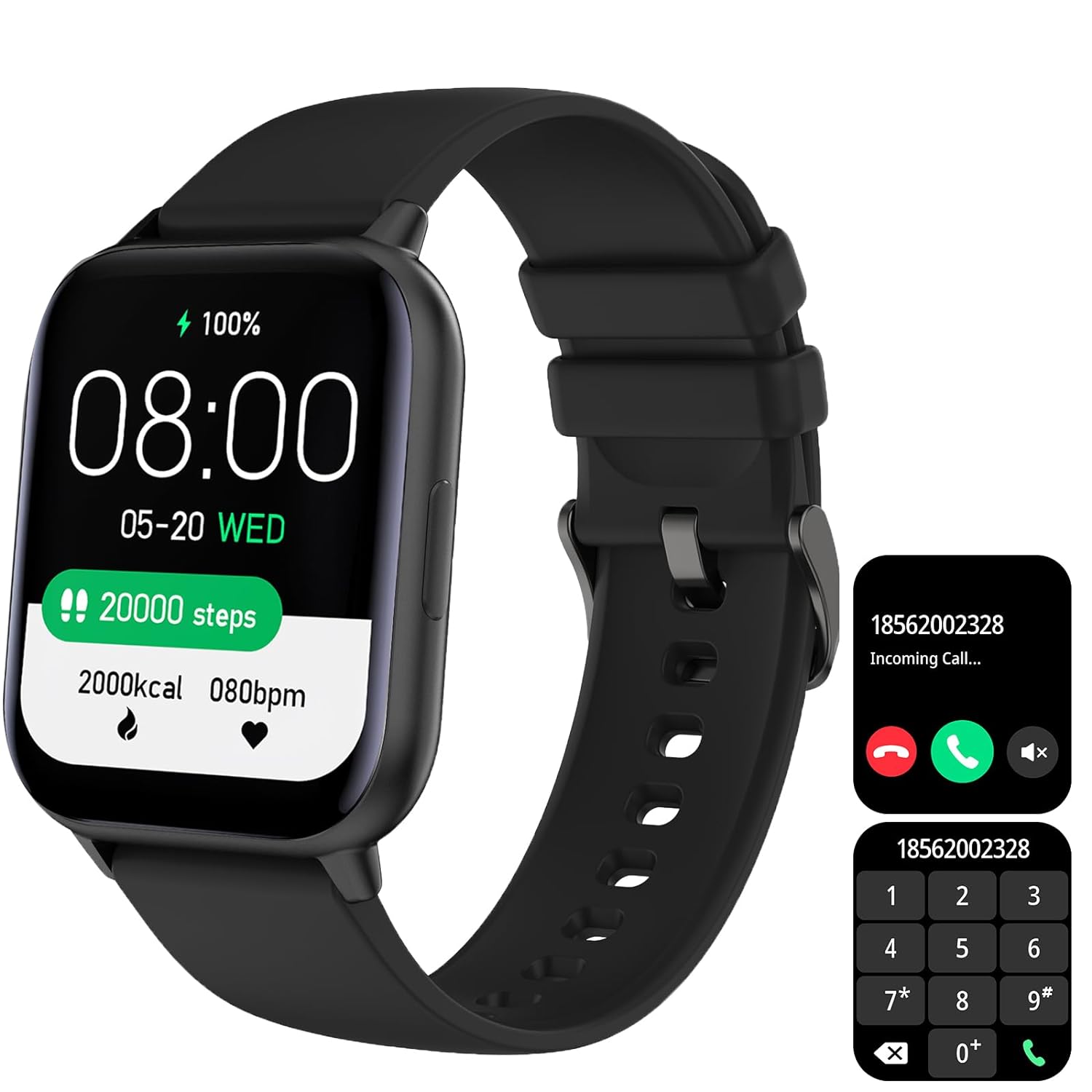 Smart Watch, Touch Screen Smartwatch with Text and Call, Compatible with iPhone and Android, Heart Rate, Blood Oxygen, and Activity Trackers, IP68 Waterproof, for Men and Women(Black)