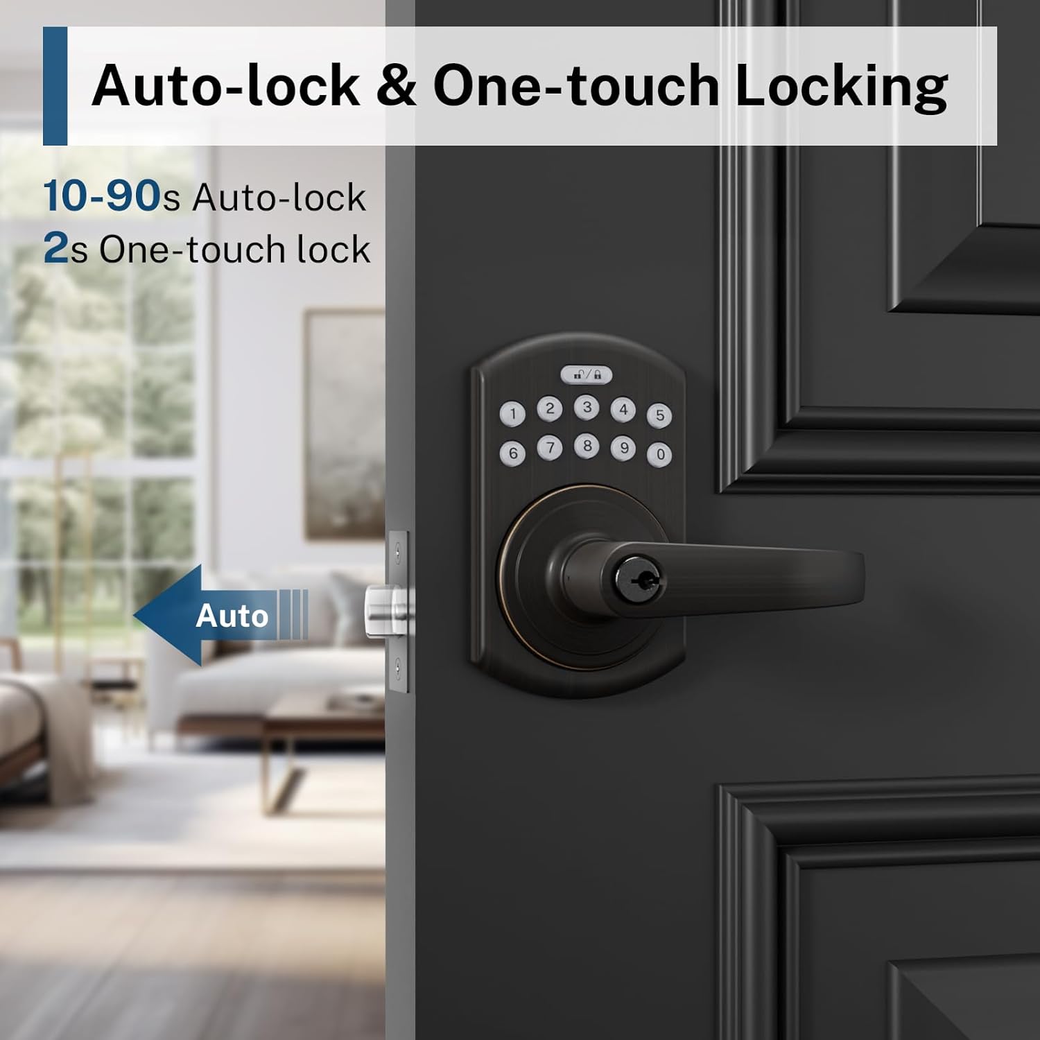 Signstek Keypad Entry Lever Door Lock with LED Backlit Keypad Password/Key Accessibles, Oil Rubbed Bronze