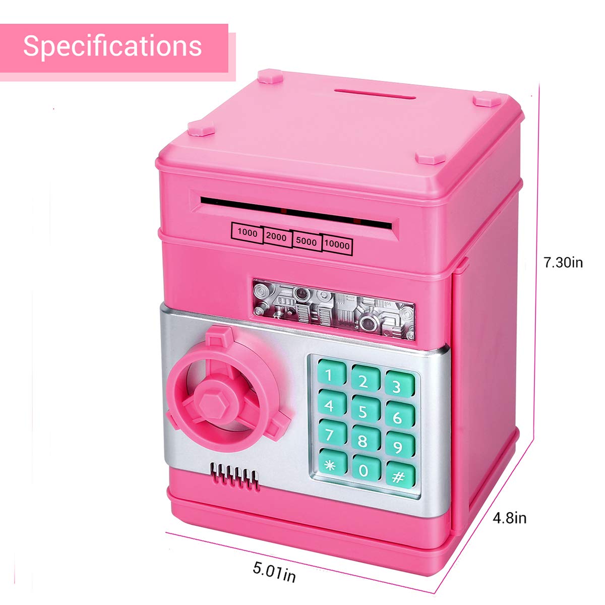 Adsoner Toy Piggy Bank, Electronic ATM Password Cash Coin Can Auto Scroll Paper Money Saving Box Gift for Kids (Light Pink)