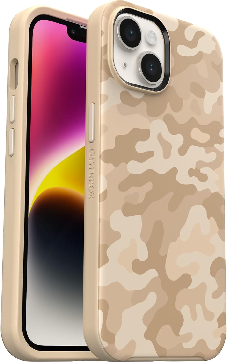 OtterBox Symmetry+ Case for iPhone 14/iPhone 13 with MagSafe, Shockproof, Drop Proof, Protective Thin Case, 3X Tested to Military Standard, Sand Storm CAMO