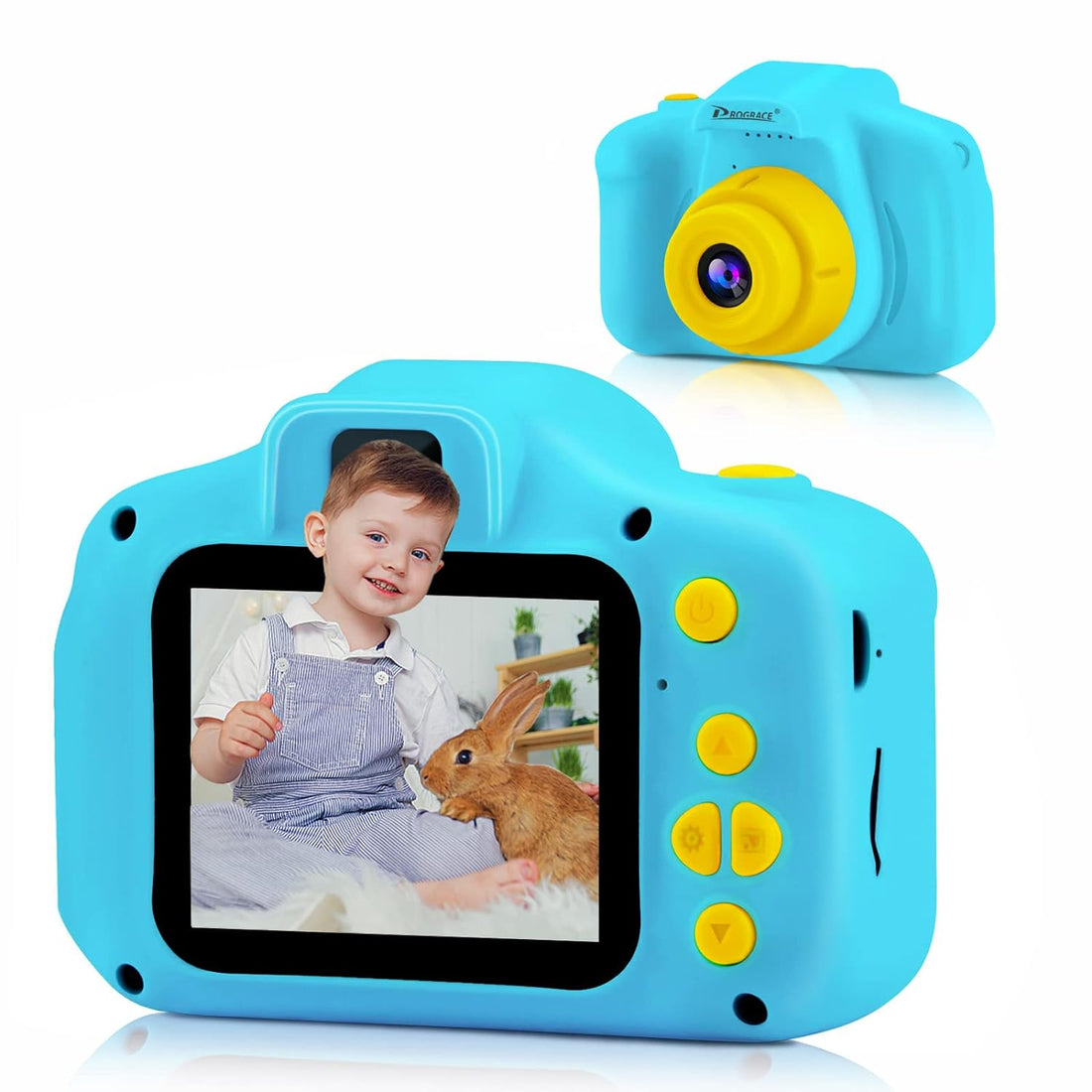 PROGRACE Kids Camera Children Digital Cameras for Boys Birthday Toy Gifts 4-12 Year Old Kid Action Camera Toddler Video Recorder 1080P IPS 2 Inch