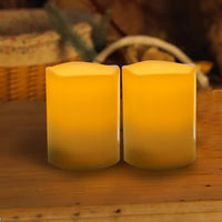 Waterproof Outdoor Battery Operated Flameless Candles with Cycling Timer, Realistic Flickering Plastic Fake Electric LED Pillar Lights for Garden Wedding Party Halloween Christmas Decor 3x4 Inches