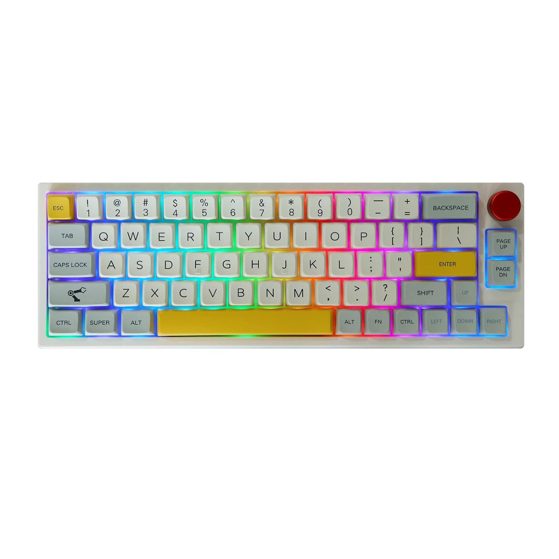 EPOMAKER TH66 Pro 65% Hot Swappable RGB 2.4Ghz/Bluetooth 5.0/Wired Mechanical Gaming Keyboard with MDA PBT Keycaps, Knob Control for Mac/Win (White Case, Gateron Pro Red)