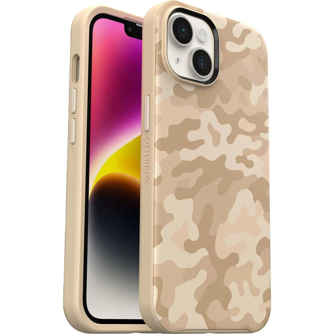 OtterBox Symmetry Series+ Antimicrobial Case with Magsafe for iPhone 14 & iPhone 13 (Only) - Non-Retail Packaging - (Sand Storm Camo (Brown))