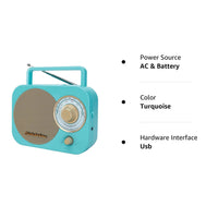 Studebaker Studebaker SB2000TG Turquoise/Gold Retro Classic Portable AM/FM Radio with Aux Input Limited Edition