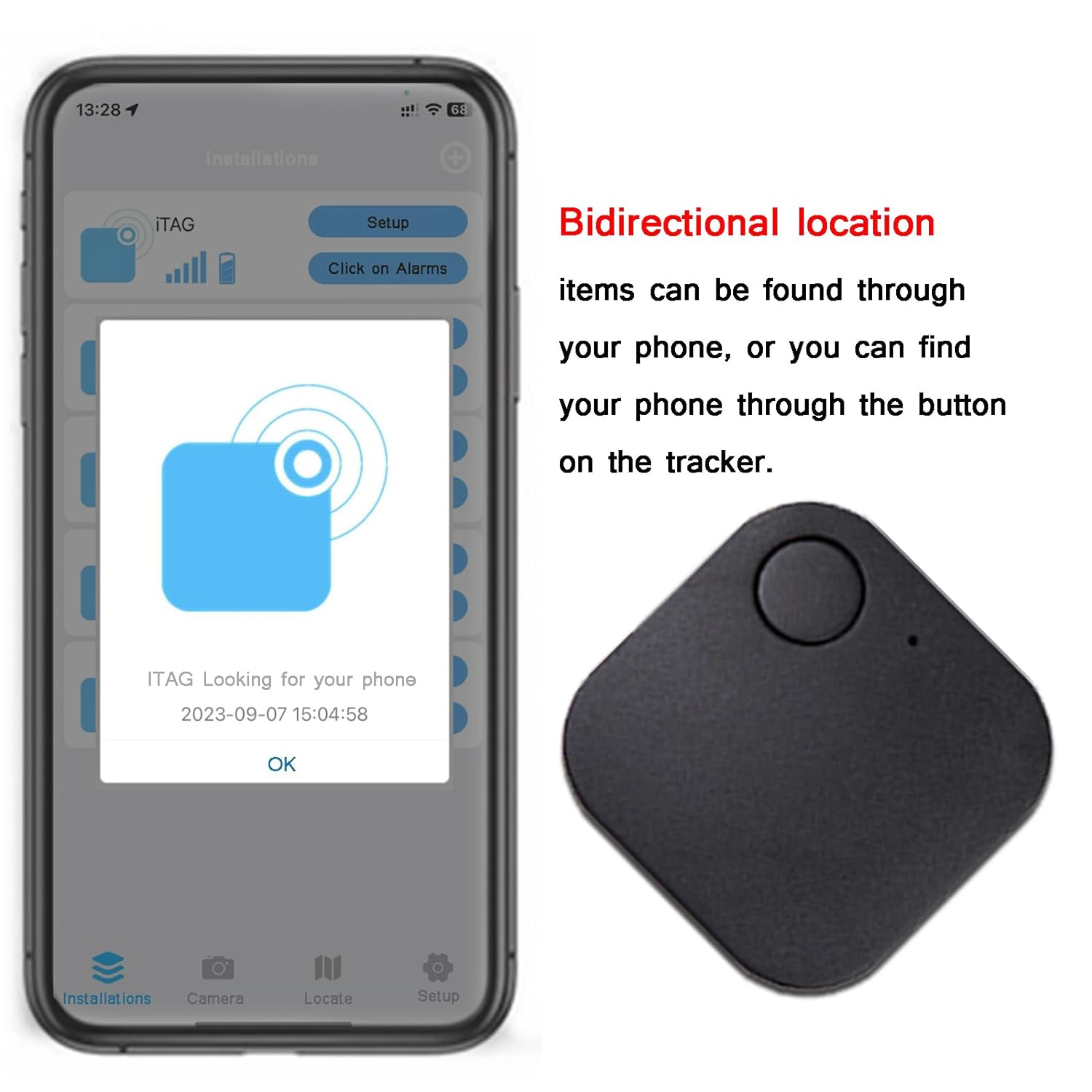 Mini Air Tag Holder Keychain,Smart Dog Tiles Tracker,Kids Key Finder,with iOS Android Bluetooth Anti-Lost Key Chain for Luggage Tracker,Pet, Pack, Wallets -Black