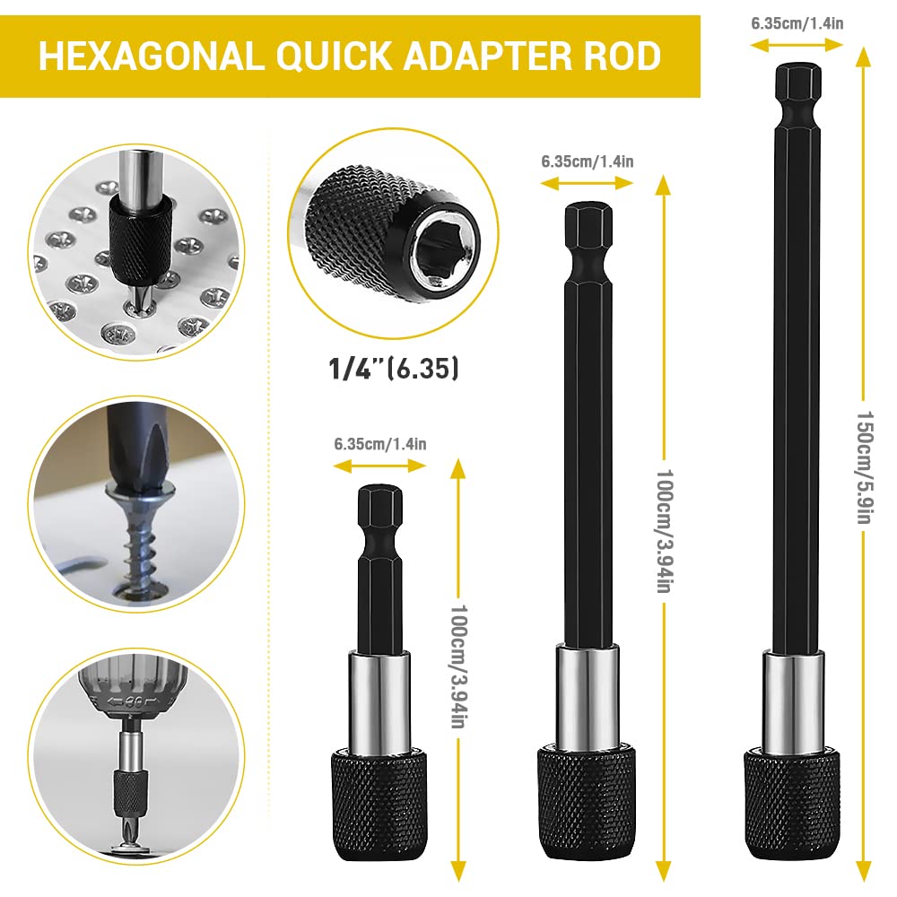 Flexible Drill Bit Extension and Universal Socket Wrench Tool Set, Hex Shank 105° Right Angle Drill Attachmen, 3pcs 1/4 3/8 1/2" Universal Socket Adapter Set and Screwdriver Bit Kit