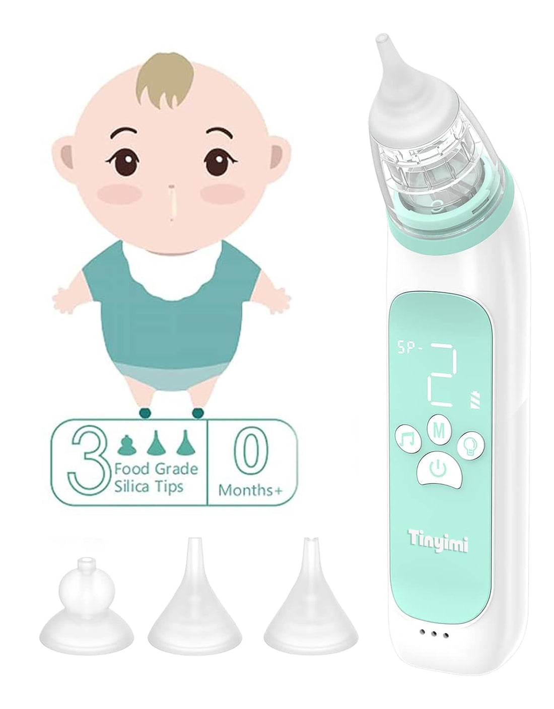 Nasal Aspirator for Baby Baby Nose Sucker Electric Nose Aspirator for Toddler, Automatic Nose Cleaner with 3 Silicone Tips 3 Suction Level and Music (Cyan)