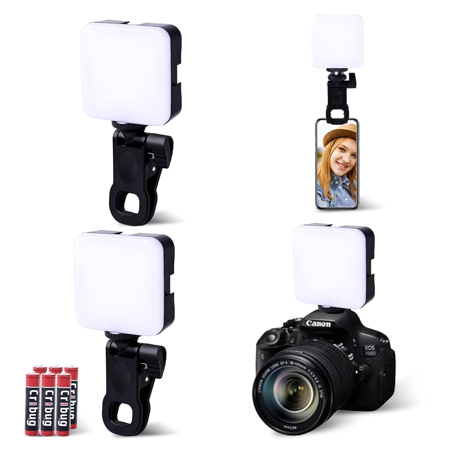 KunHe 2 Pack LED Selfie Lights Phone Light iPhone Light Camera Light Video Light Photo Light Phone Ring Light Fill Lights Mini Small Portable Clip on Travel Gifts AAA Batteries