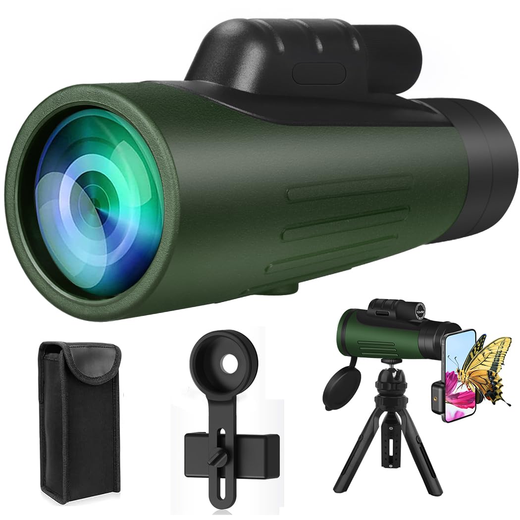 Monocular Telescope for Adults with Smartphone Holder and Tripod, 20x60 High Power Monocular, Compact Handheld Telescope with BAK4 Prism&FMC Lens for Camping Travel Hiking Bird Watching Hunting