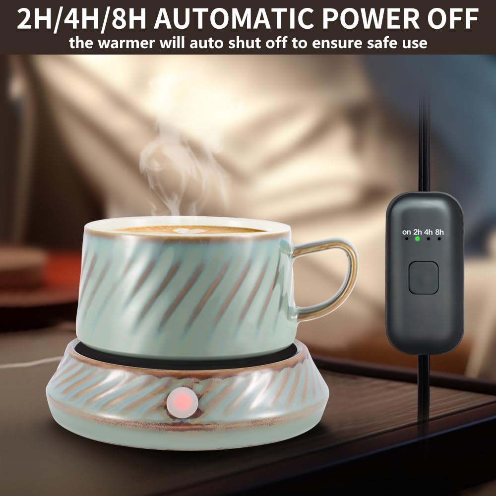 Coffee Mug Warmer Electric Coffee Warmer for Desk with Auto Shut Off 3 Temperature Setting Smart Cup Warmer for Heating Coffee Beverage Milk Tea and Hot Chocolate as Gifts for Mom (with Cup) Green