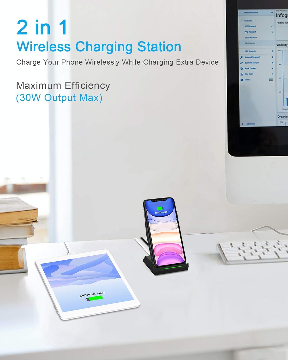 NANAMI 30W Max Wireless Charger, Qi Certified Fast Charging Stand with USB-A Port,Compatible iPhone 13/12/SE 2020/11 Pro/XS Max/XR/X/8 Plus,Galaxy S21 S20 S10 S9 S8, Note 20/10/9/8(with PD Adapter)