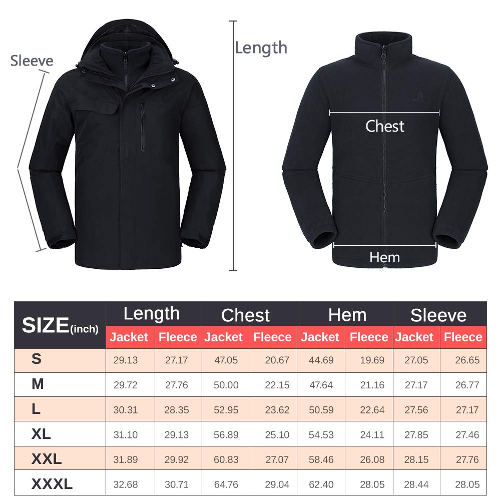 CAMELSPORTS Men's Mountain Ski Jacket 3 in 1 Waterproof Winter Jacket Warm Snow Jacket Hooded Rain Coat Windproof Winter Coat