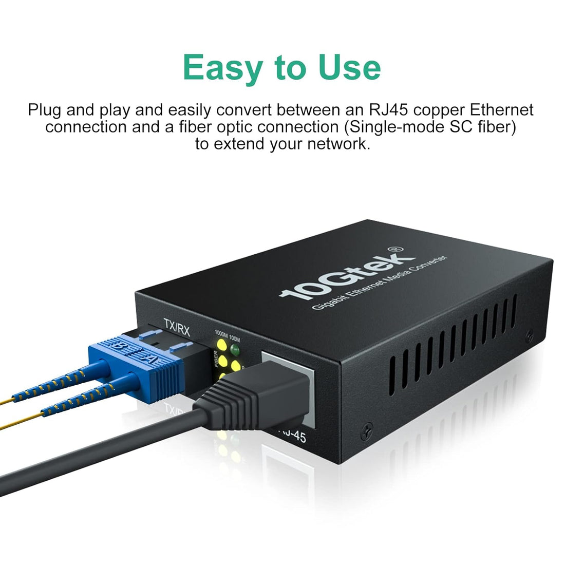 Gigabit Ethernet to Fiber Media Converter, 10/100/1000Base-Tx(RJ45) to 1000Base-LX, Single Mode Dual SC Fiber, Built-in Module Up to 20km, Pack of 2