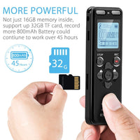 16GB Digital Voice Recorder for Lectures - 1536kbps 1120 Hours Sound Audio Activated Recorder Dictaphone Voice Recording Device with Playback,MP3 Player,Password,Variable Speed,TF Card Expansion