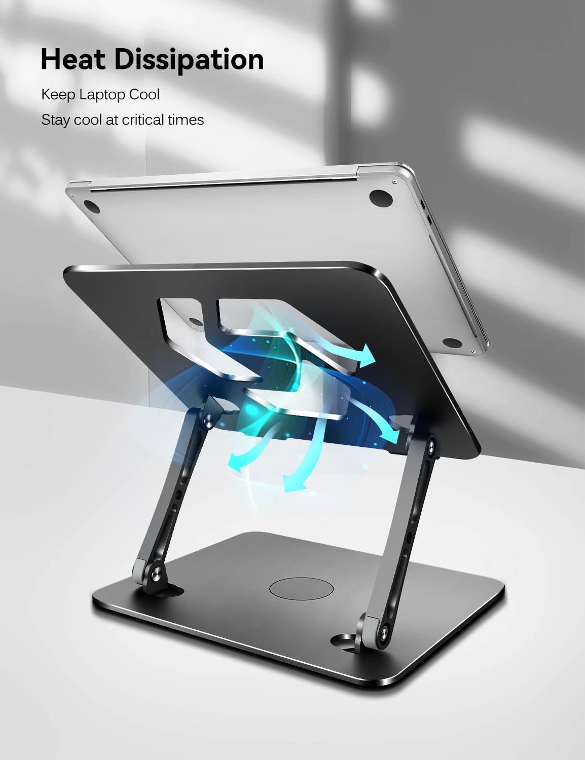 ivoler Laptop Stand for Desk, Adjustable Computer Stand with 360° Rotating Base, Foldable & Portable Laptop Riser, Stable Typing, Suitable for Collaborative Work, Fits Laptops up to 16 inches [Black]