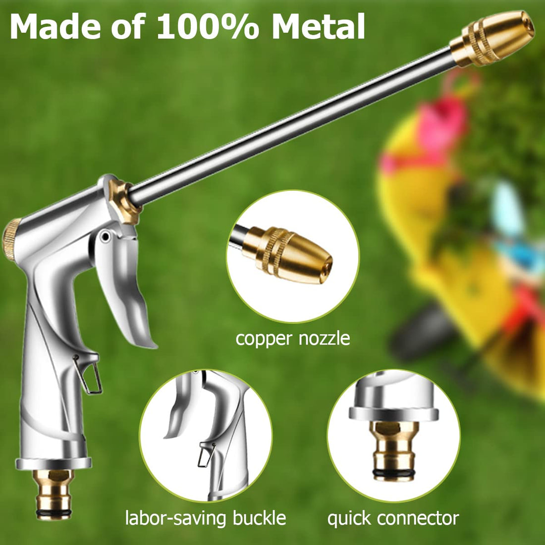 Garden Hose Nozzle Sprayer Heavy Duty Metal Brass Nozzle High Pressure Water Hose Nozzle Adjustable Spray Gun for Watering Plants,Lawn and Patio Cleaning,Car Washing
