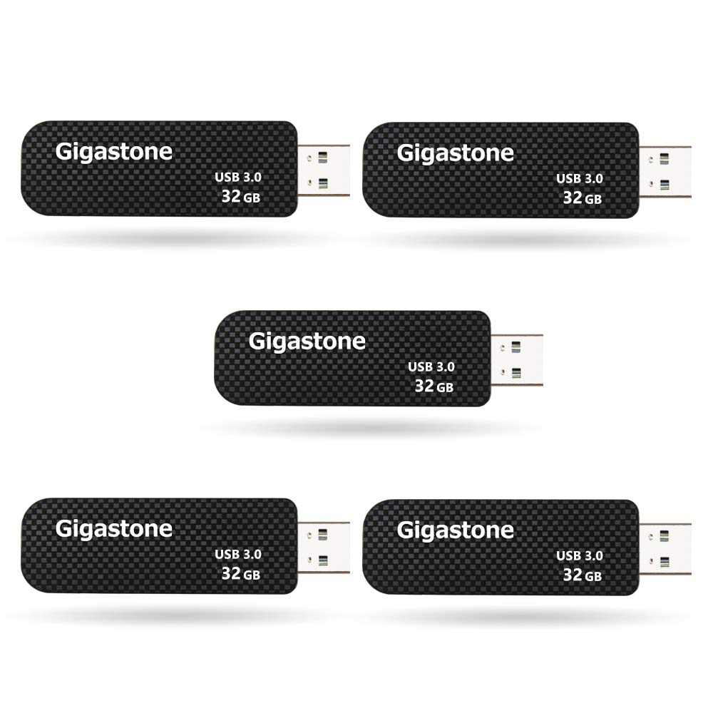 Gigastone Z30 32GB 5-Pack USB 3.0 Flash Drive, Capless Retractable Design Pen Drive, Carbon Fiber Style Thumb Drive, Reliable Performance & Durable