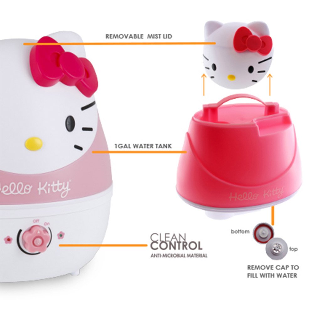 Crane USA Humidifiers - Hello Kitty Adorable Ultrasonic Cool Mist Humidifier - 1 Gallon Adjustable Mist Output, Automatic Shut-off, Whisper-Quiet Operation for Home Bedroom Office Kids & Baby Nursery