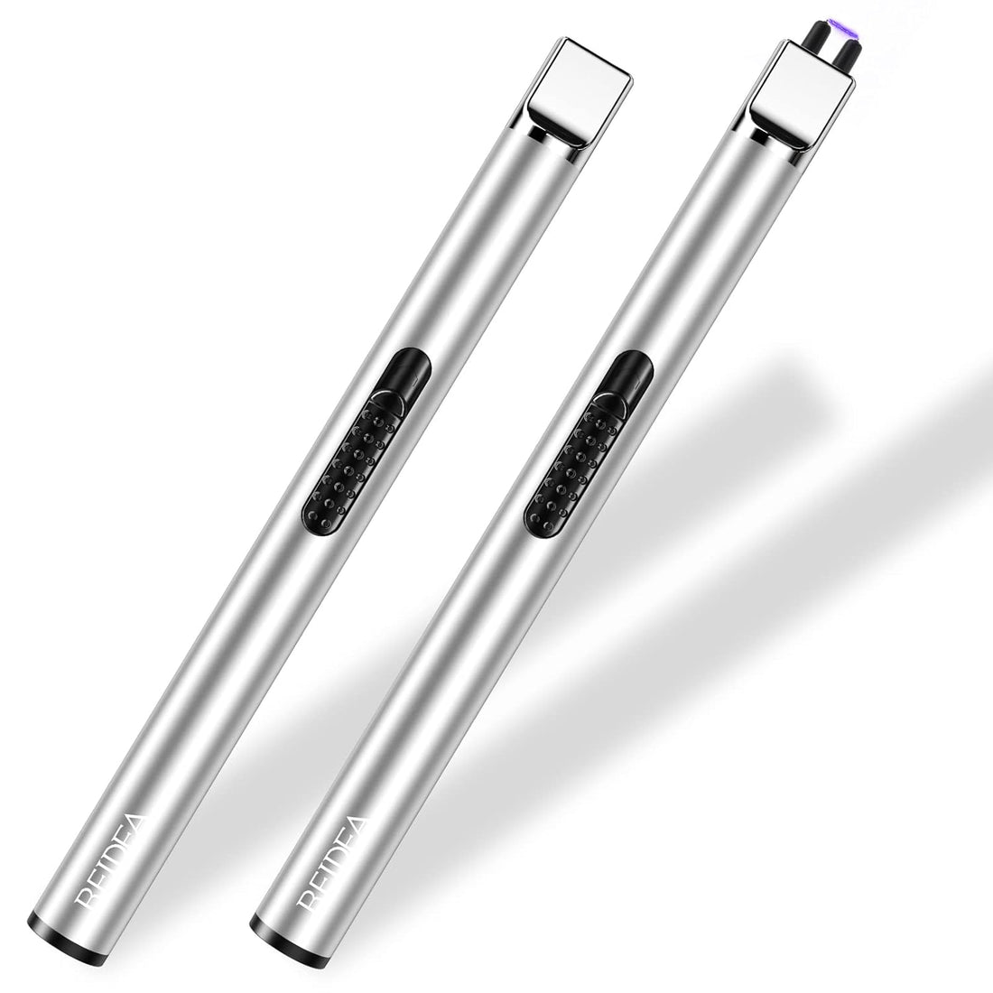 REIDEA Candle Lighter, Electric Arc Lighter with Safe Protector Button, USB Rechargeable Lighter Perfect for Camping Cooking BBQ Fireworks (2 Pack) Silver