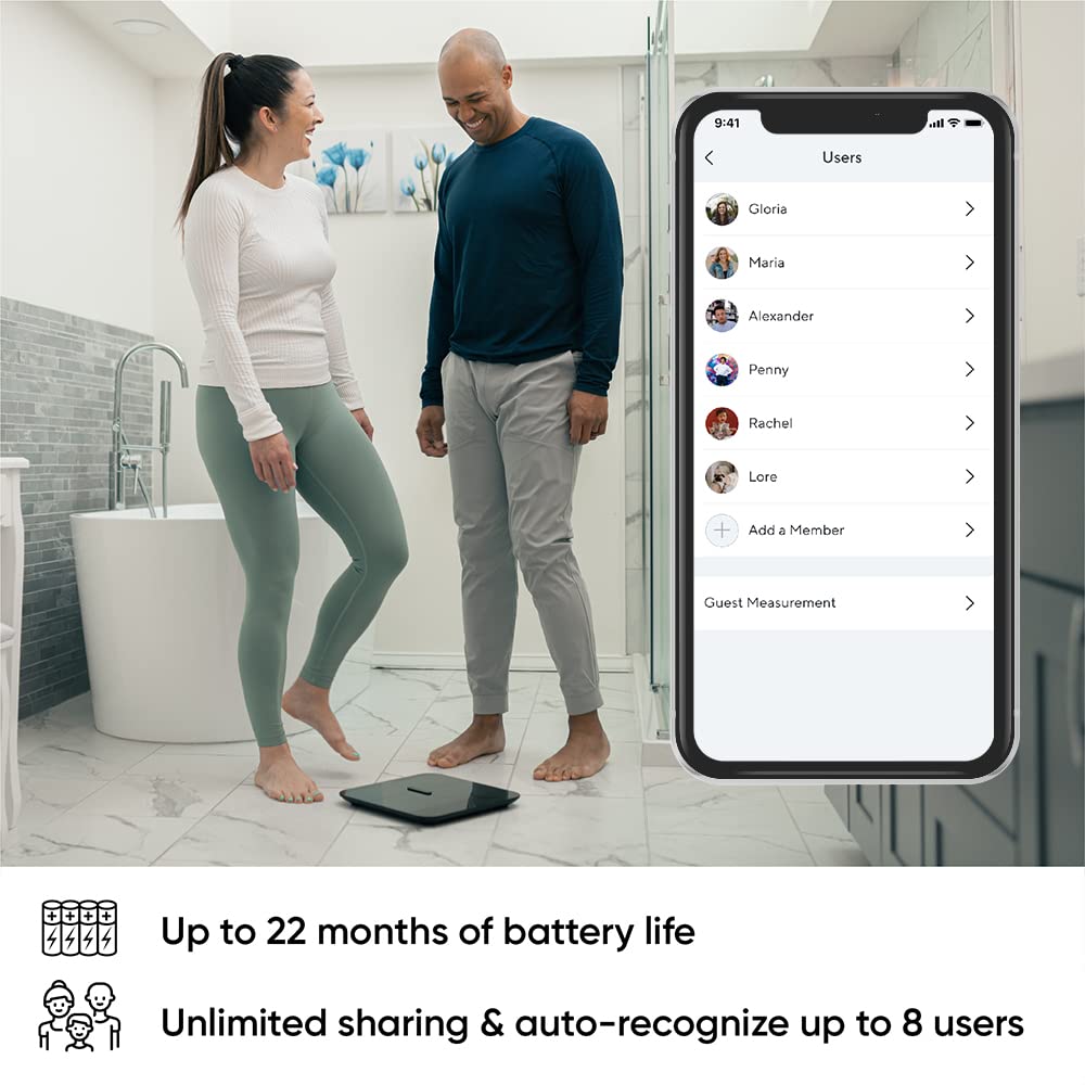 WYZE Smart Scale X for Body Weight, Digital Bathroom Scale for BMI, Body Fat, Water and Muscle, Heart Rate Monitor, Body Composition Analyzer for People, Baby, Pet, 400 lb, Black