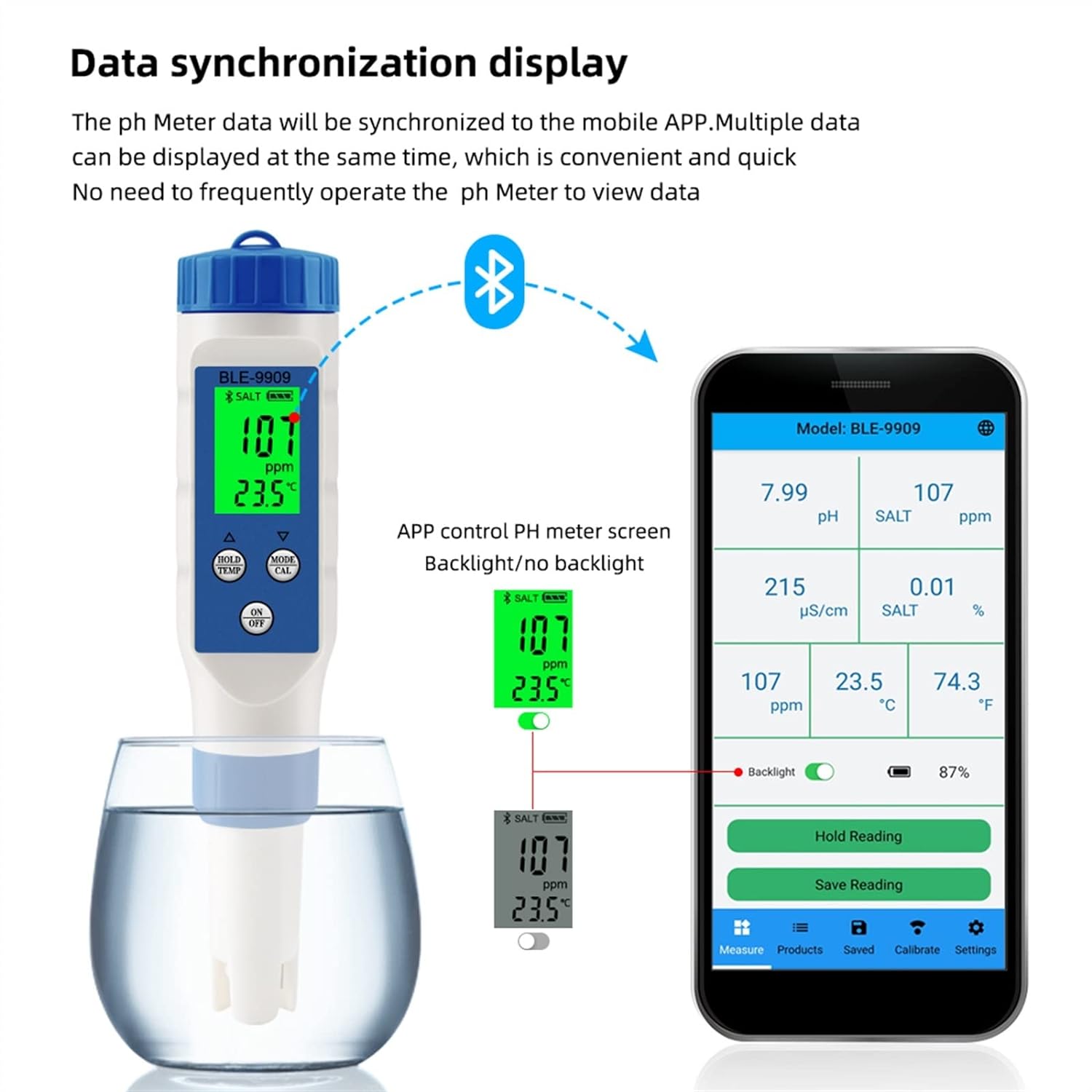 Digital Smart Bluetooth Seawater Salinity Meter Salt Tester Monitor for Aquariums Pool Fish Tank Seafood Aquaculture 0.1-200ppt