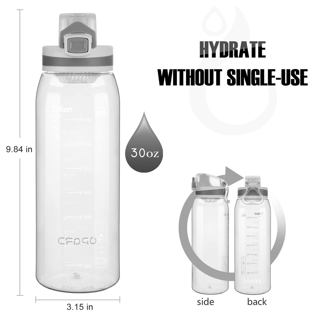 Opard 30oz Sports Water Bottle with Leak Proof Flip Top Lid BPA Free Tritan Reusable Plastic for Gym and Outdoor