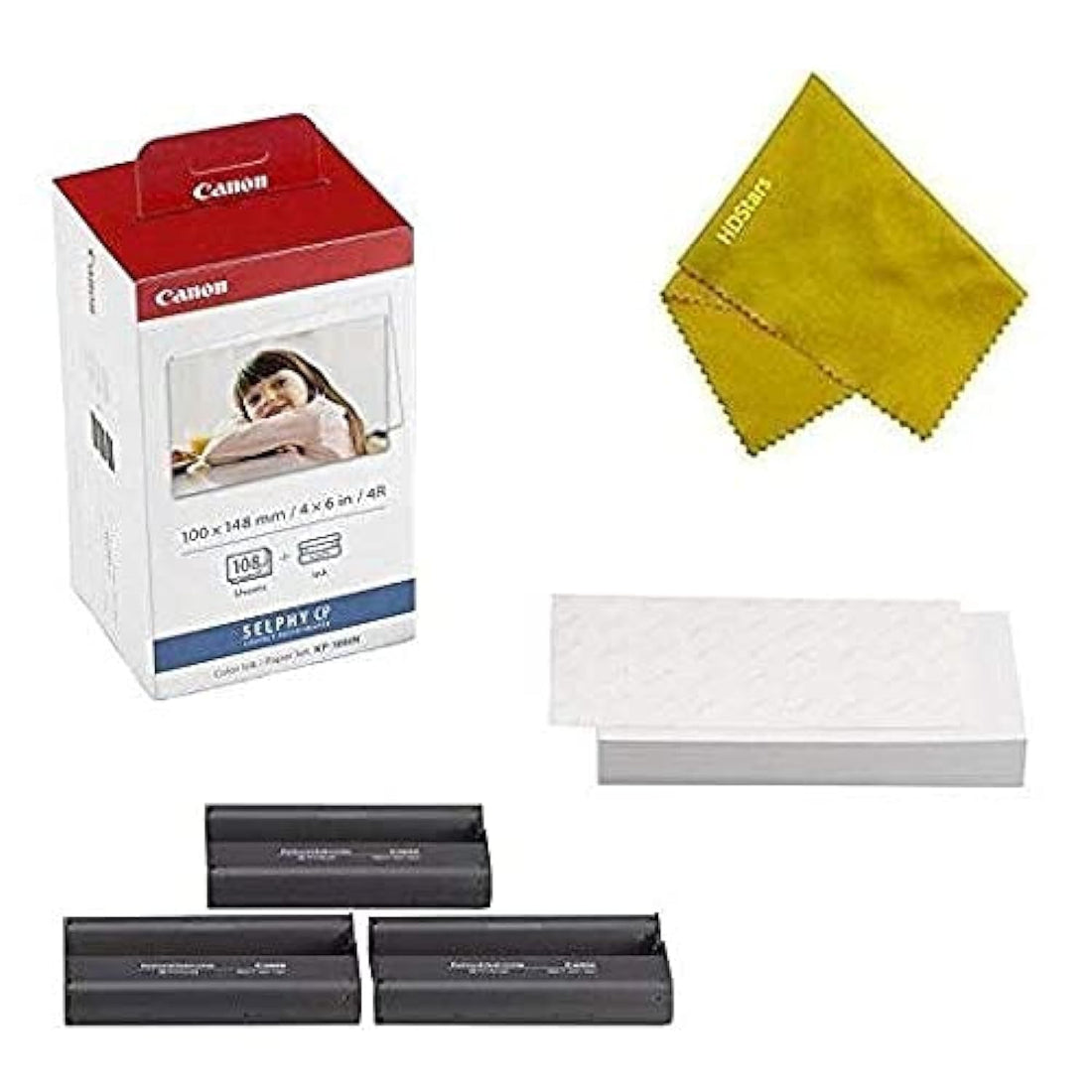Canon KP108IN 3 Color Ink Cassette and 108 Sheets 4 x 6 Paper Glossy for SELPHY CP1300, CP1200, CP910, CP900, CP760, CP770, CP780 CP800 Wireless Compact Photo Printer