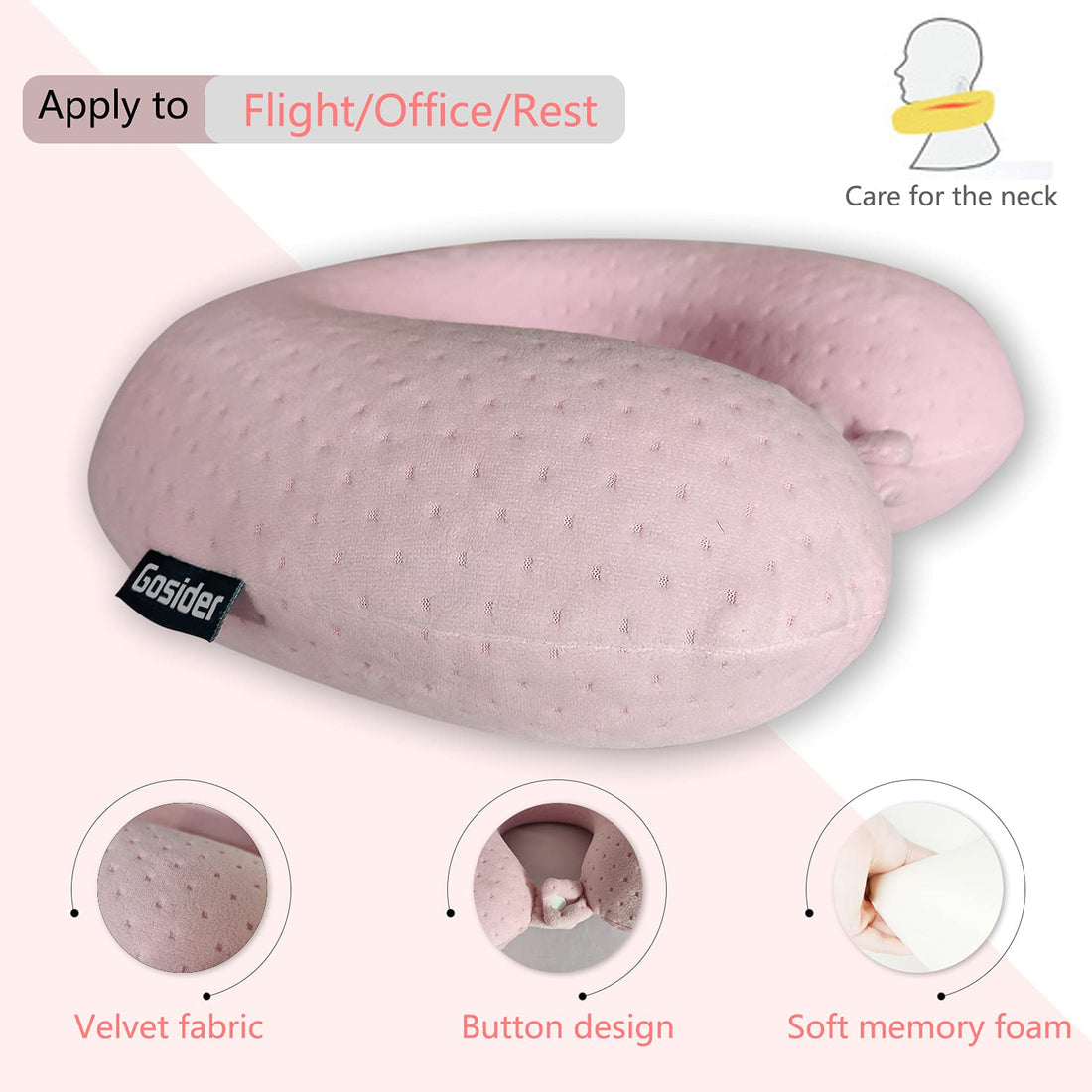 Neck Pillow for Travel - Memory Foam, Comfortable & Breathable Soft U Shaped Pillows Neck & Head Support Relieve Fatigue, Portable U Pillows for Air Travel, Machine Washable (Pink)