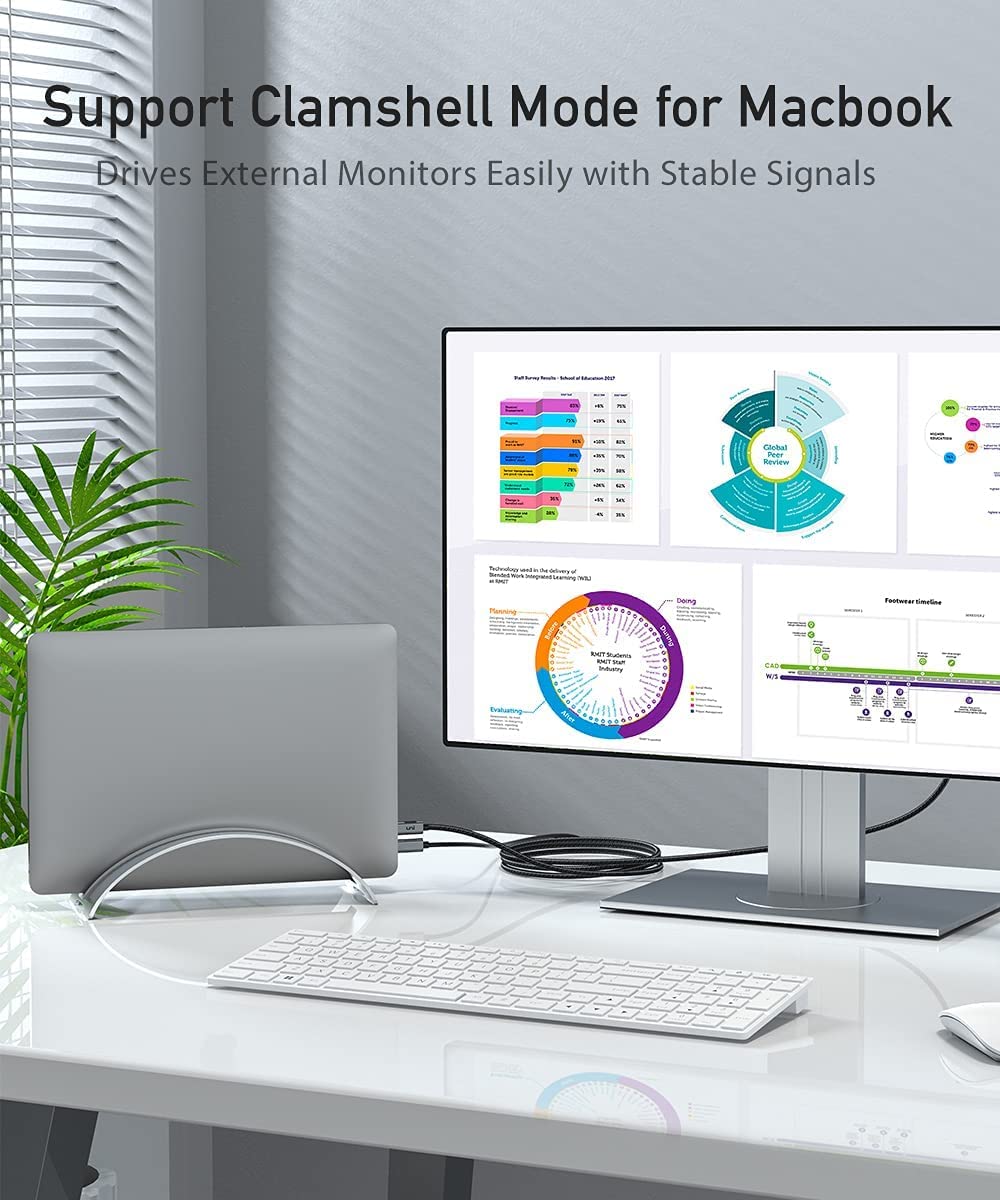 Uni Usb C To Displayport (4K@60Hz), Thunderbolt 3 Cable For Monitor, Tablet, Personal Computer, Laptop, Television, Smartphone - Grey, 6Ft, Not Hdmi