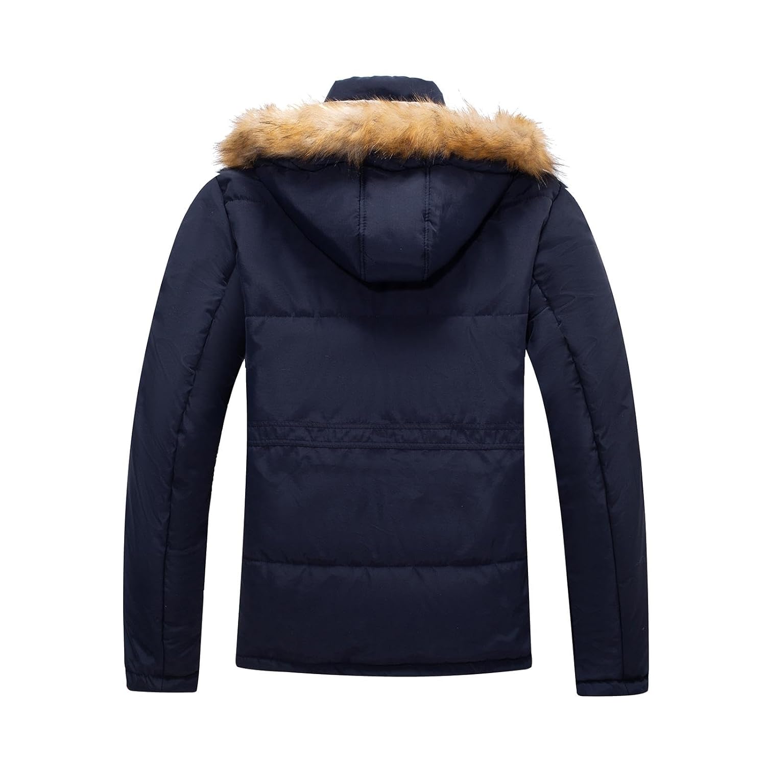 Yozai Mens Winter Parka Insulated Warm Jacket Military Coat Faux Fur with Pockets and Detachable Fur Hood 373 Navy Medium