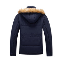 Yozai Mens Winter Parka Insulated Warm Jacket Military Coat Faux Fur with Pockets and Detachable Fur Hood 373 Navy Medium