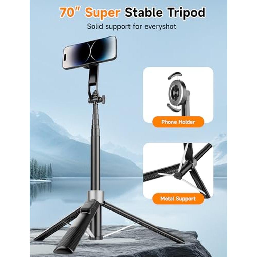 Magnetic Tripod: 70" Phone Tripod Selfie Stick with – Close-up Detail