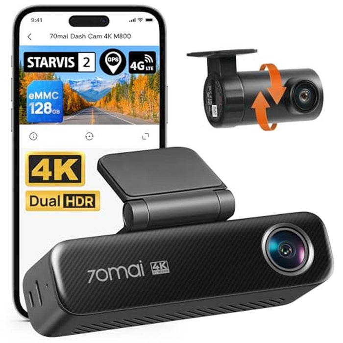 70mai 4K Dash Cam Front and Rear for Cars – Front View