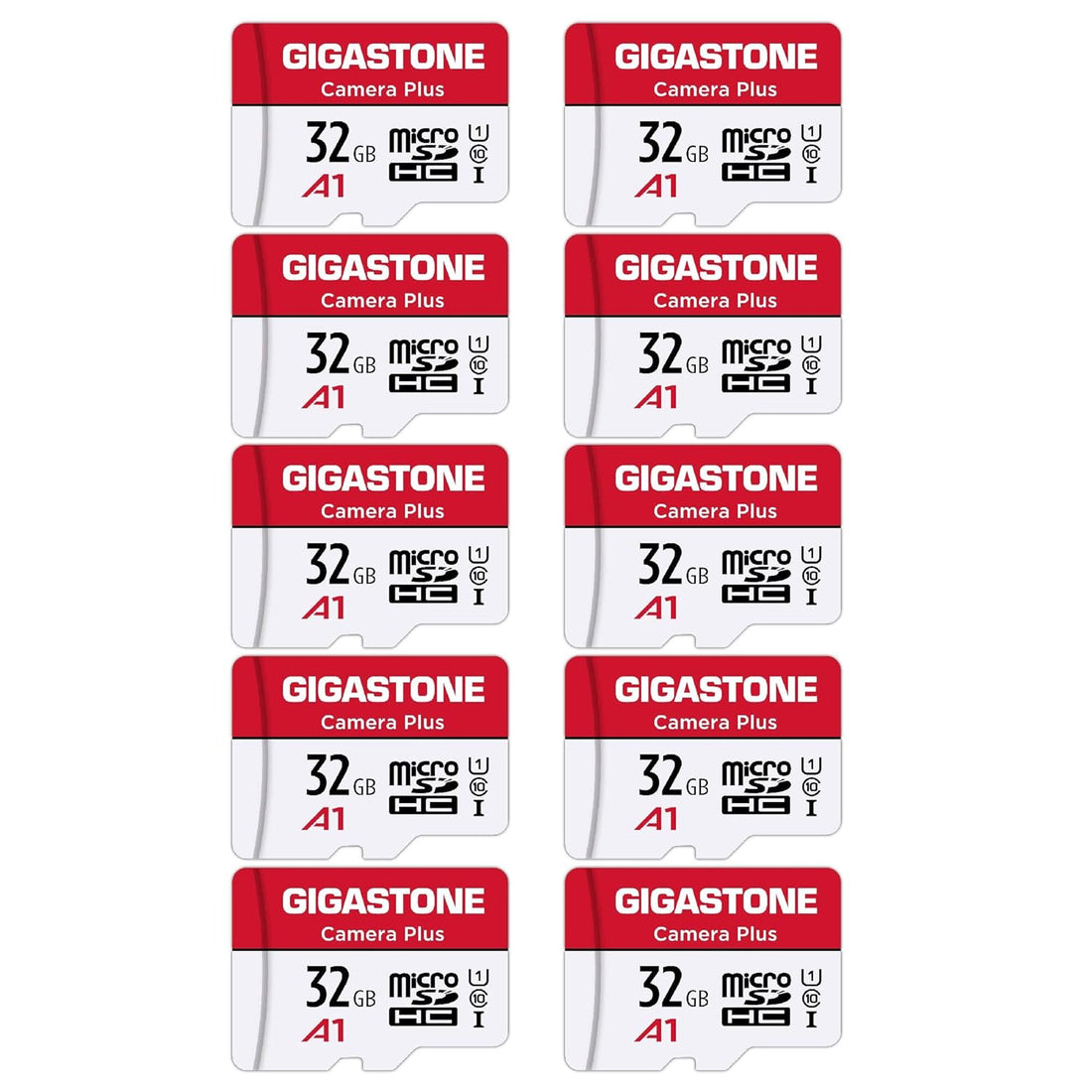 [Gigastone] Micro SD Card 32GB 10 Pack, Camera Plus, MicroSDHC Memory Card for Nintendo-Switch, Smartpone, Roku, Full HD Video Recording, UHS-I U1 A1 Class 10, up to 90MB/s, with SD Adapter