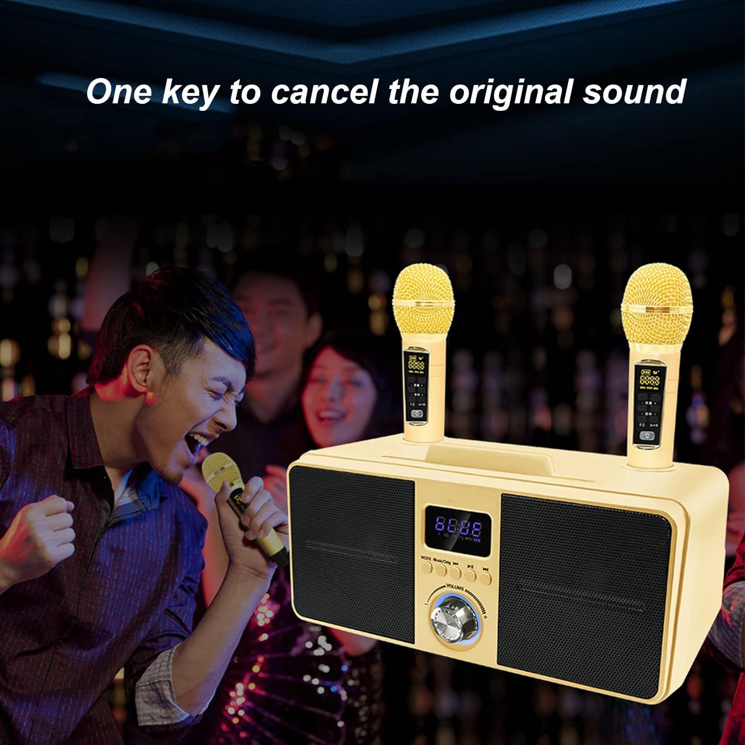 PUSOKEI Karaoke Machine, Portable Karaoke Speakers with 2 Wireless Microphones, Wireless Speaker System for KTV at Home, Gift for Adults and Kids