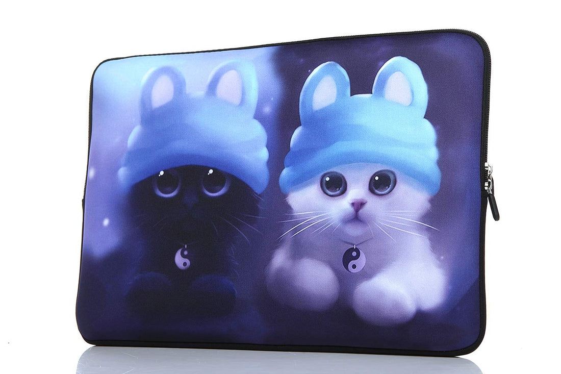 13.3-Inch to 14-Inch Laptop Sleeve Case Neoprene Carrying Bag with Hidden Handles for MacBook/Notebook/Ultrabook/Chromebooks (Blue Cat)