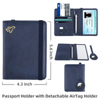 WALNEW AirTag Passport Holder and Vaccine Card Holder Combo, RFID Blocking Travel Passport Wallet with Vaccine Card Protector Slot and Airtag Protective Case, Navy Blue